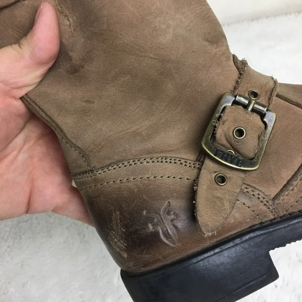 Frye Boy Leather Brown Engineer Pull On Boots 3